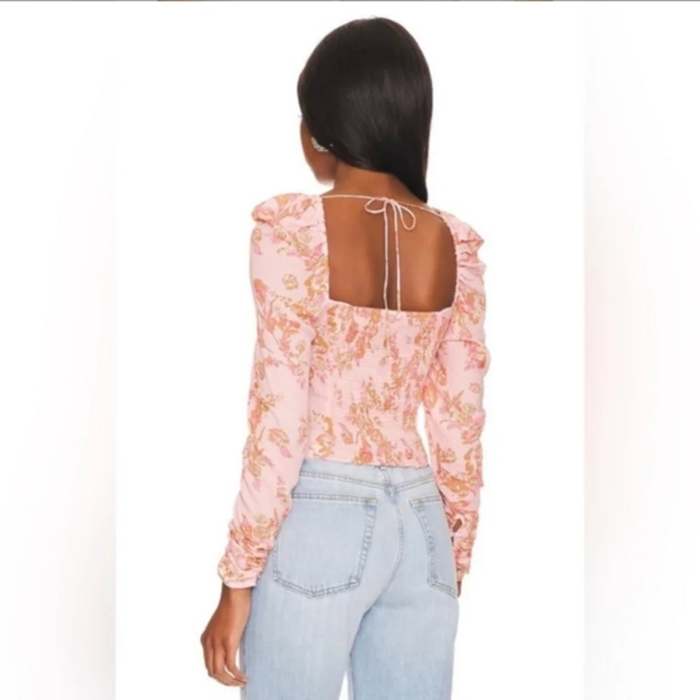 Free People Hilary Top Small Boho Long Sleeve Peasant Blouse Floral Pink Hillary